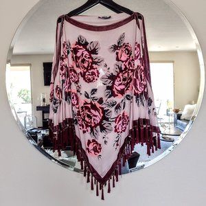 Helen Welsh Sheer burnt out velvet roses and silk Victorian poncho shawl top